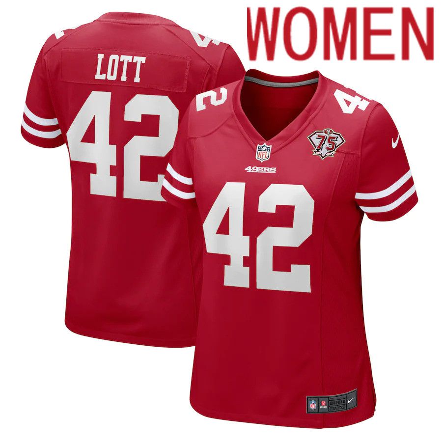 Women San Francisco 49ers #42 Ronnie Lott Nike Scarlet 75th Anniversary Game Retired Player NFL Jersey->women nfl jersey->Women Jersey